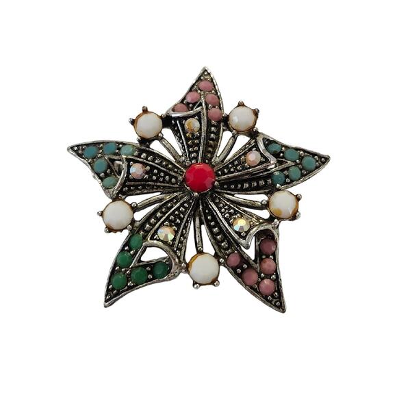 hollycraft Jewelry - Vintage Hollycraft Crystal and Cabochon Star Brooch